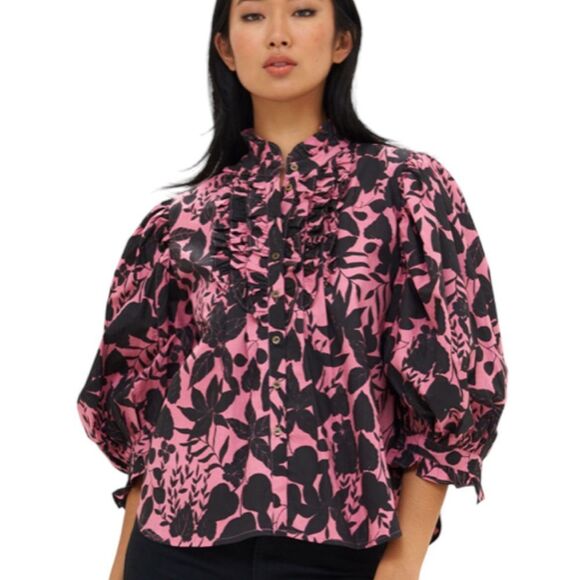 OLIPHANT Ruffle Front Blouse Dusty Rose Size XS - Picture 10 of 10